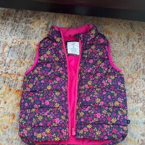 GAP Pink and Black Floral Puffer Vest